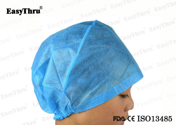 Vestido ISO azul de proteção, gorro cirúrgico descartável estéril.